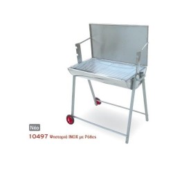 Oval barbecue with lid and Inox wheels